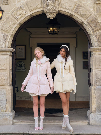 Satin Bow Fitted Down Coat