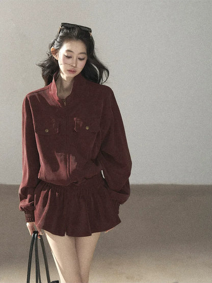 Faux Leather Stand Collar Jacket