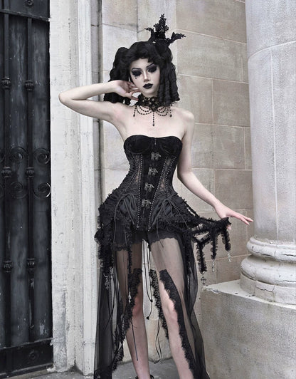 Áo corset bustier nhung lồng chim