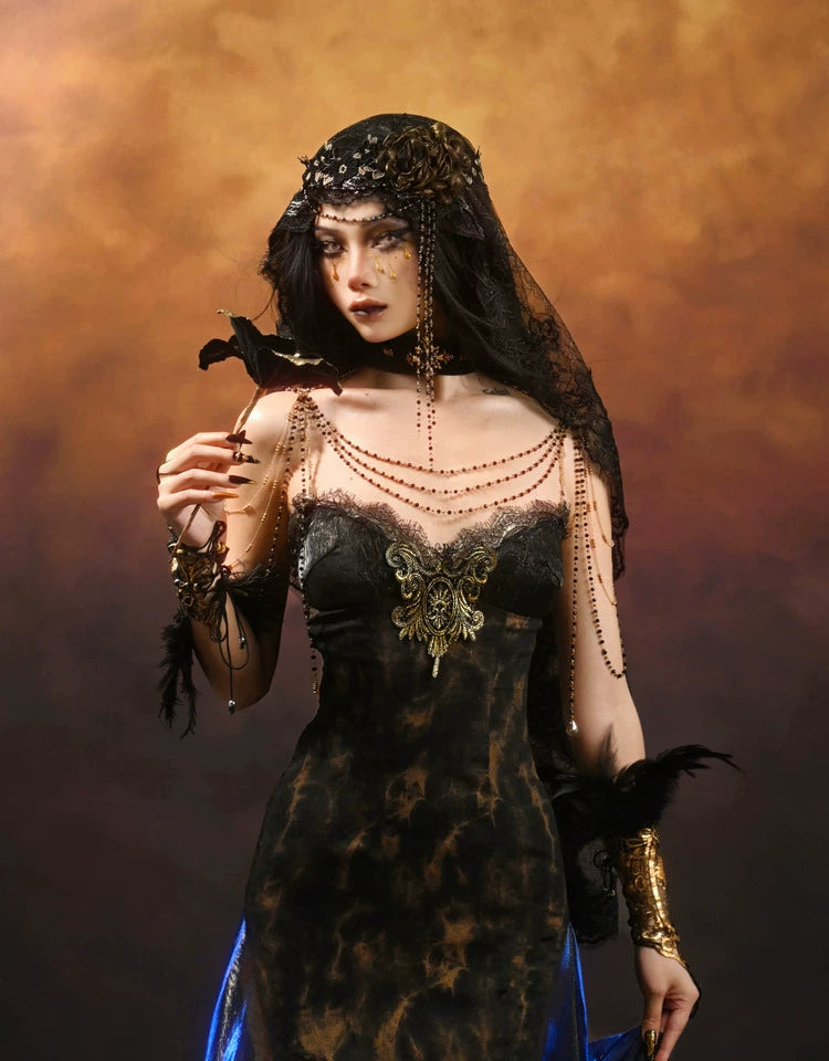 Gold Jacquard A-Line Evening Dress