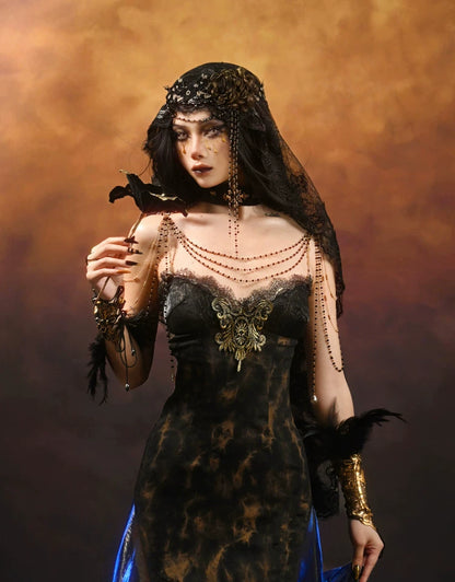 Gold Jacquard A-Line Evening Dress