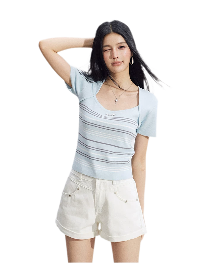 Embroidered Denim Shorts