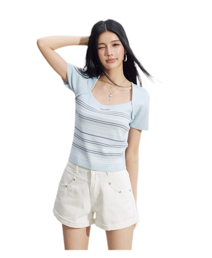 Embroidered Denim Shorts