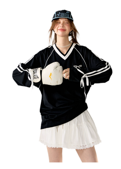 Colorblock Bow Embroidered Tee