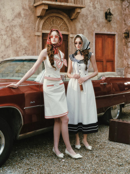 Contrast Sailor Collar Maxi Dress