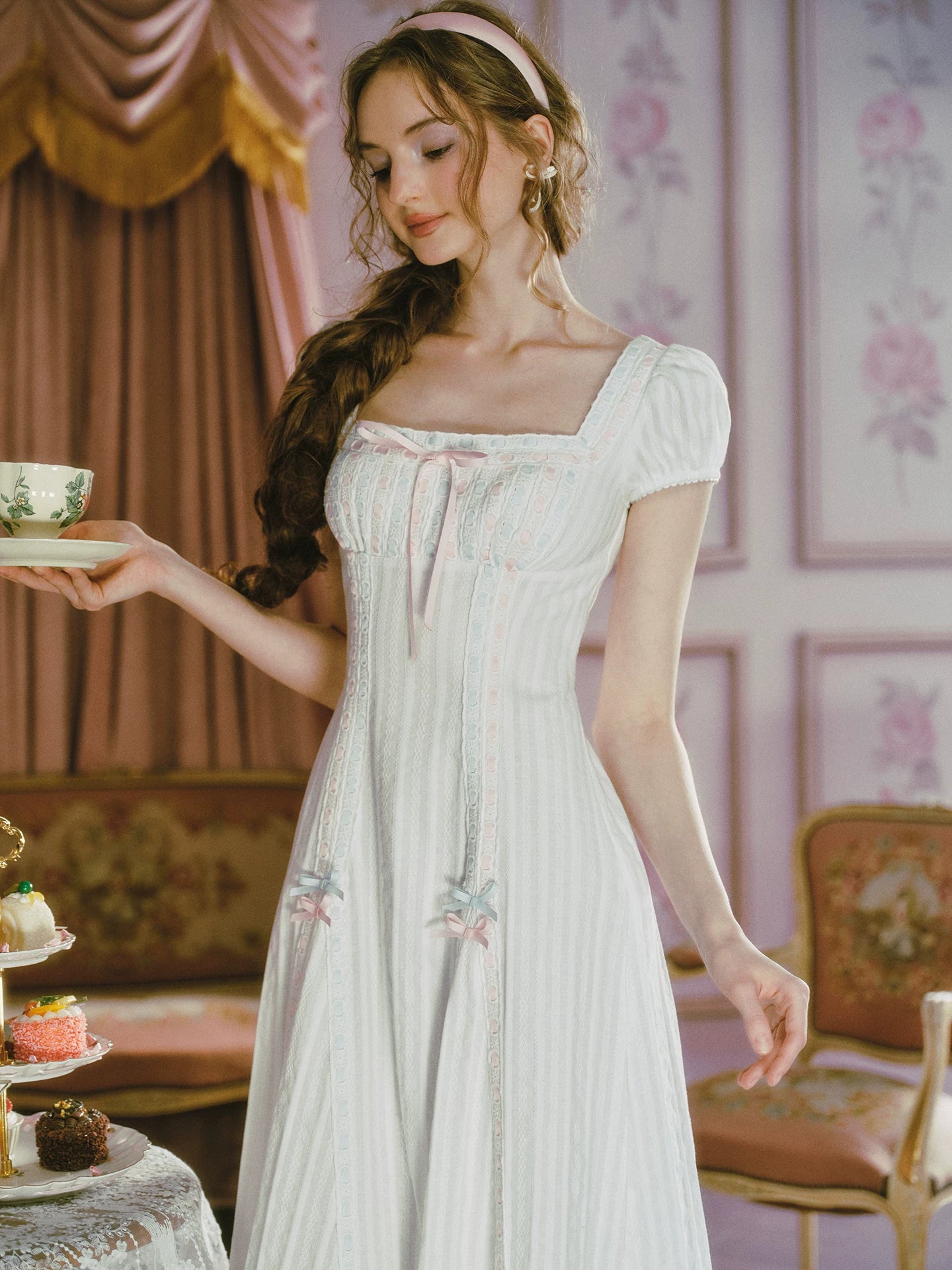 Jacquard Puff-Sleeve Corset Dress