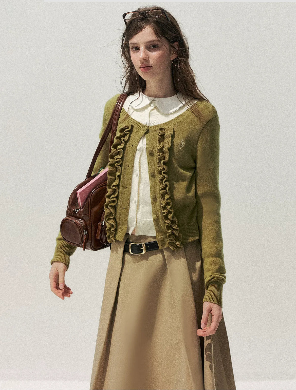 Fine-Gauge Ruffle Cardigan Sweater