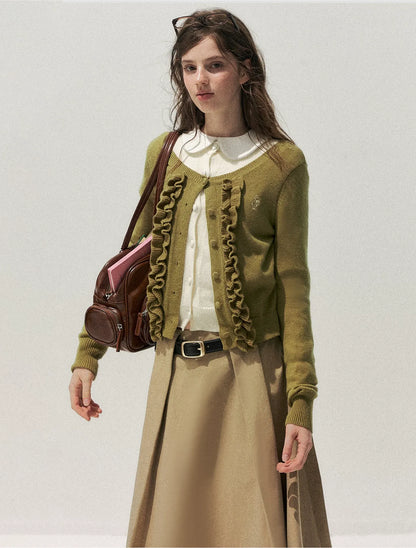Fine-Gauge Ruffle Cardigan Sweater