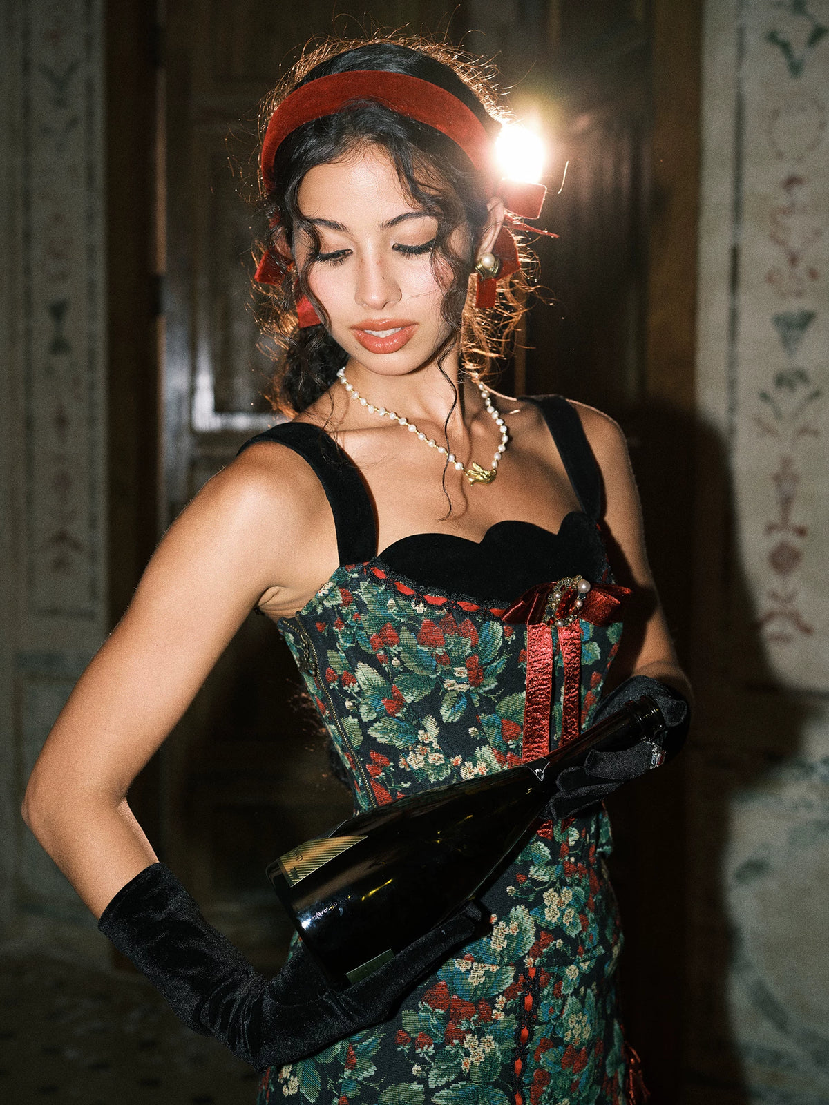 Floral Jacquard Corset Dress