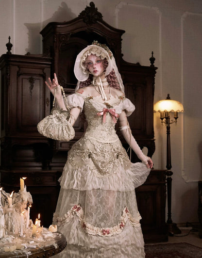 Embroidered Bustle Train Skirt