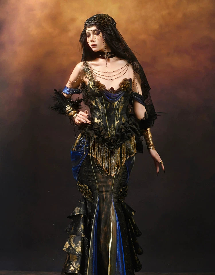 Gold Jacquard Mermaid Fishtail Skirt