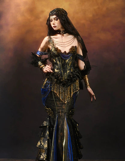 Gold Jacquard Mermaid Fishtail Skirt