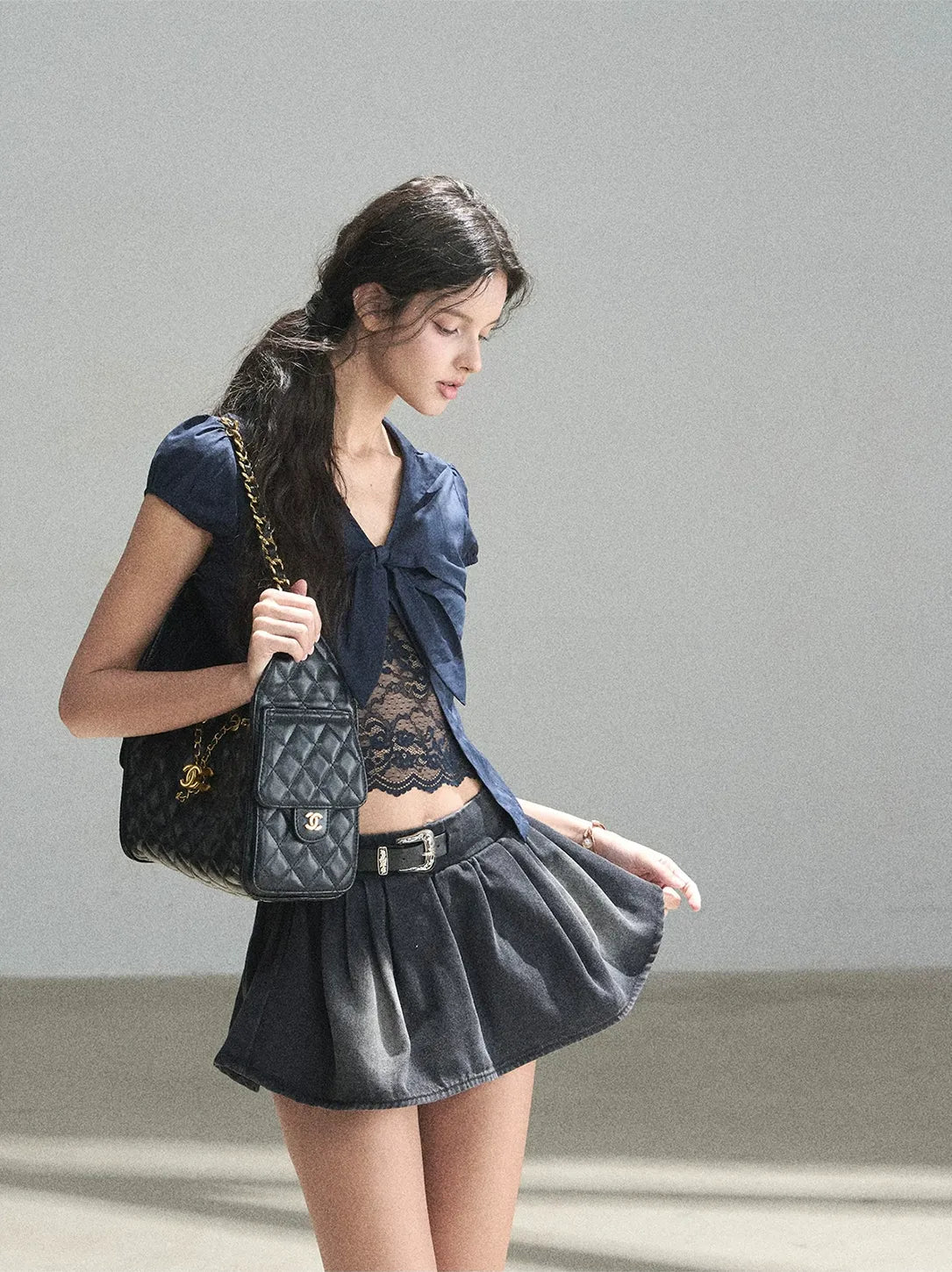 Washed Denim A-Line Skirt