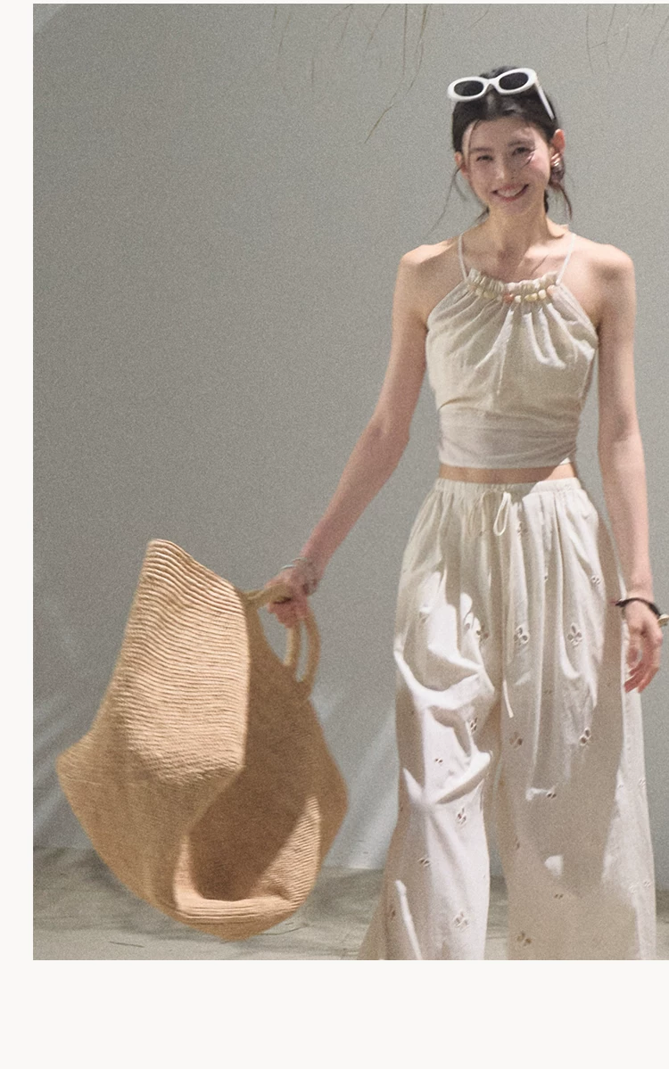Cotton Eyelet Wide-Leg Pants
