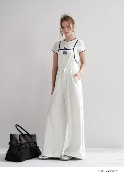 Contrast Piping Drawstring Waist Jumpsuit