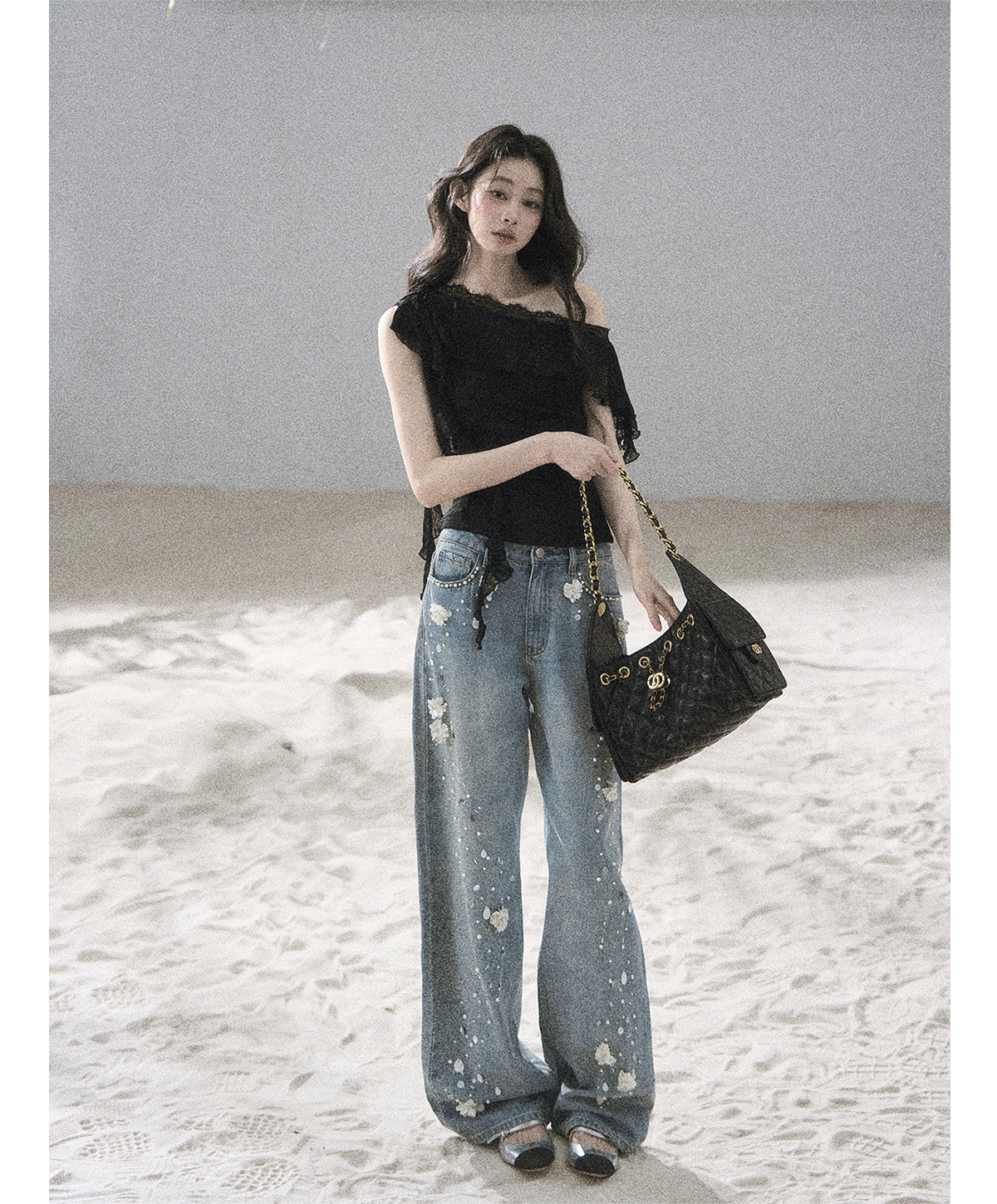 Lace One-Shoulder Crop Tee
