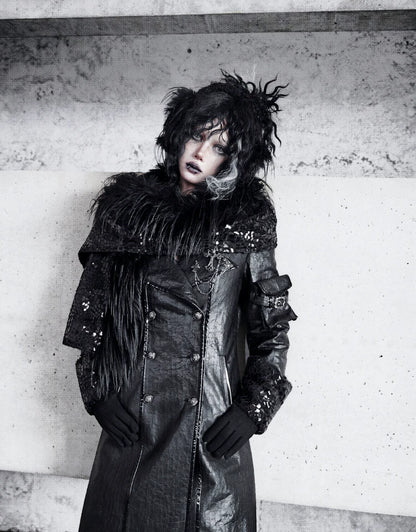 Cracked Leather Fleece-Lined Coat