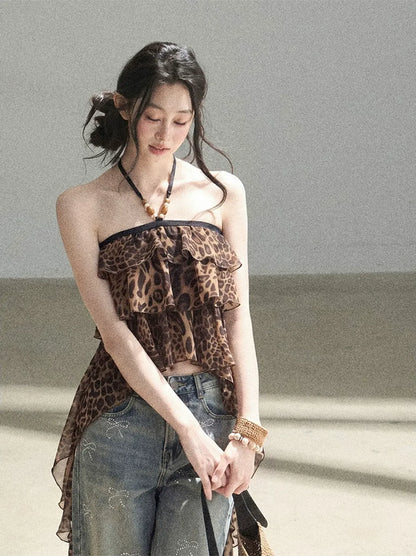 Leopard Ruffle Halter Top