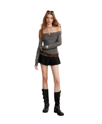 Contrast Pleated A-Line Mini Skirt