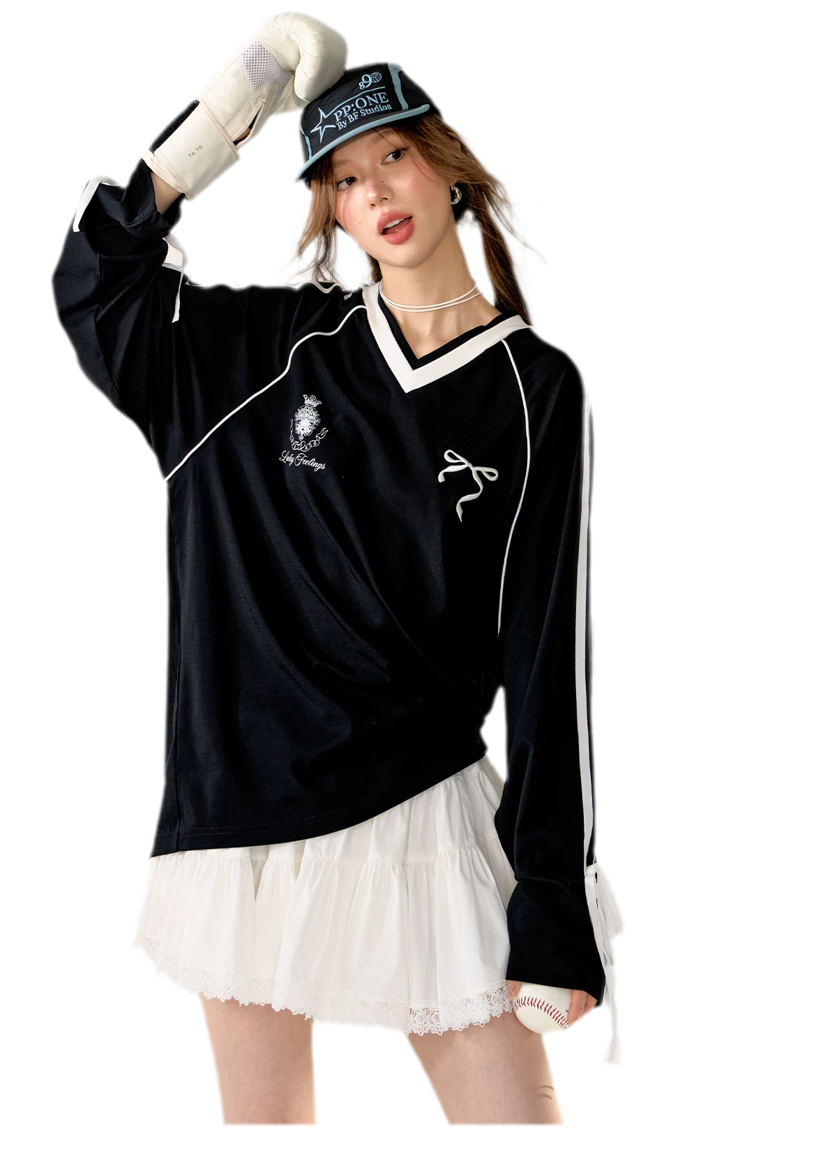 Colorblock Bow Embroidered Tee