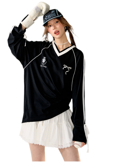 Colorblock Bow Embroidered Tee