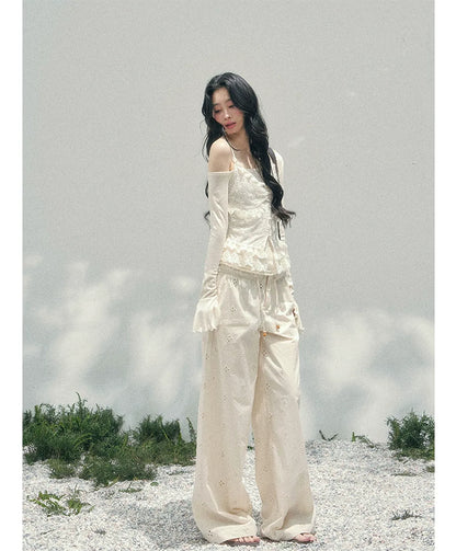 Wide-Leg Embroidered Pants