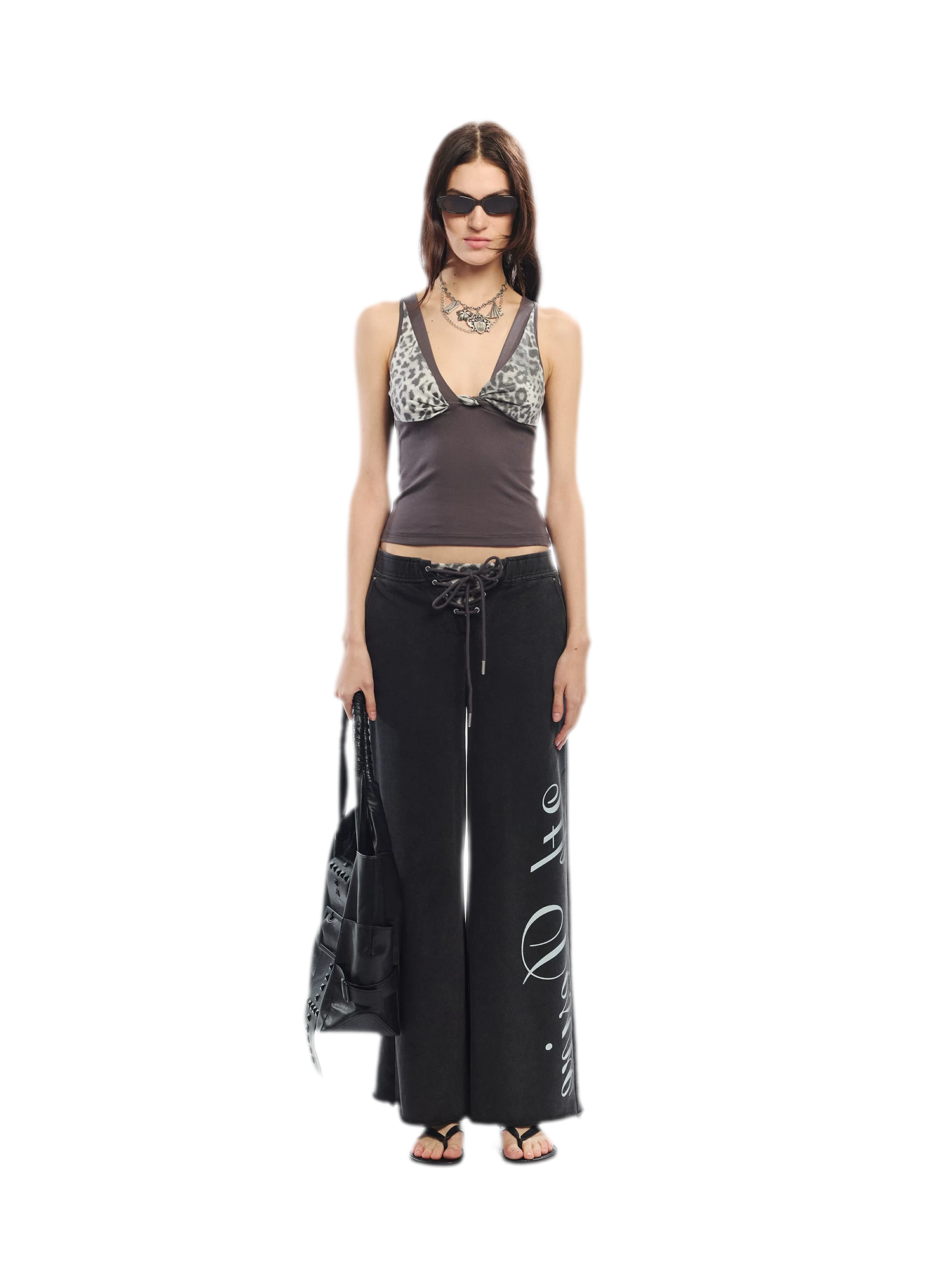 Vintage Letter Print Wide-Leg Pants