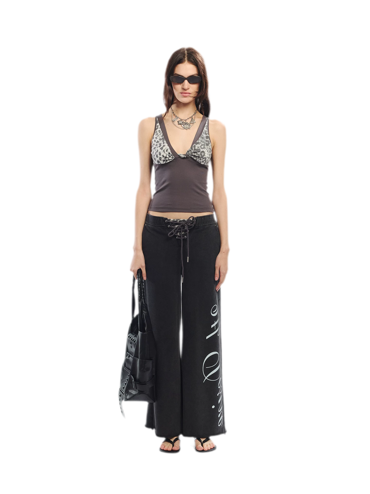 Vintage Letter Print Wide-Leg Pants