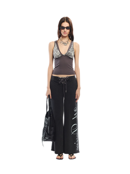 Vintage Letter Print Wide-Leg Pants