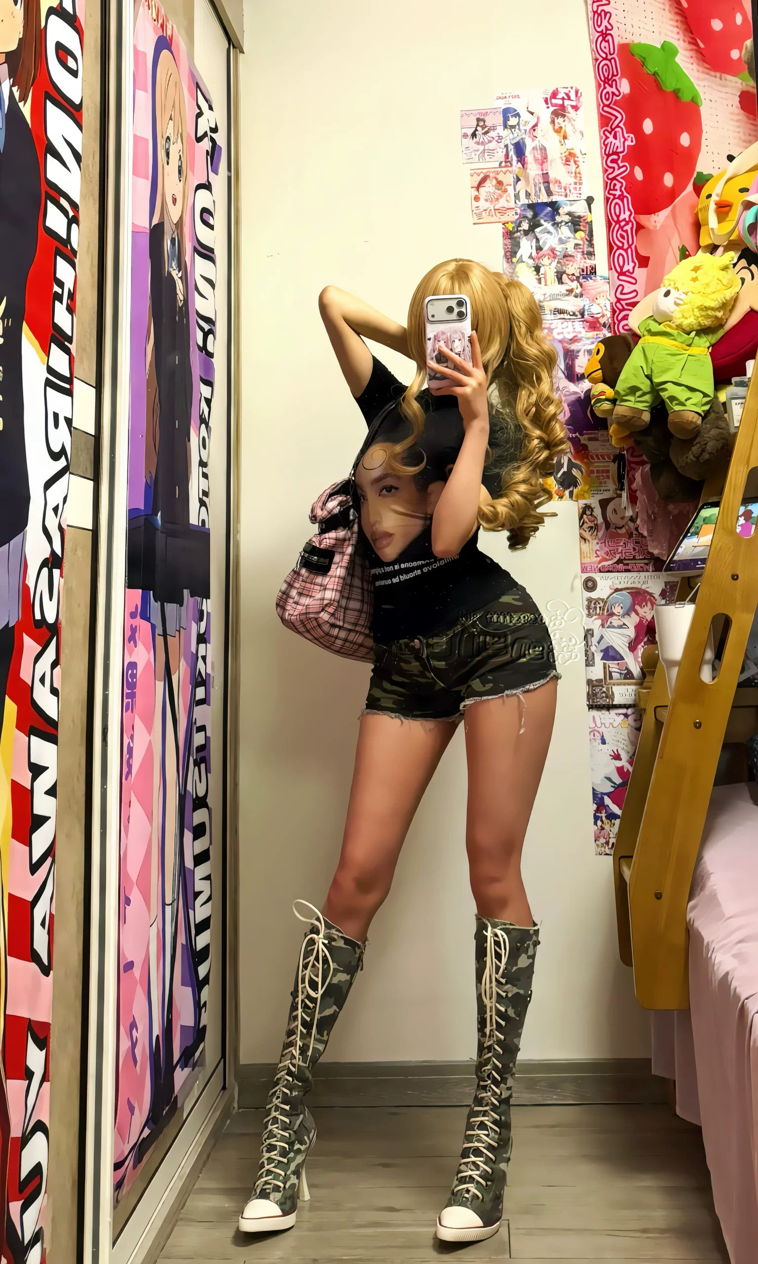 Studded Canvas Knee-High Boots