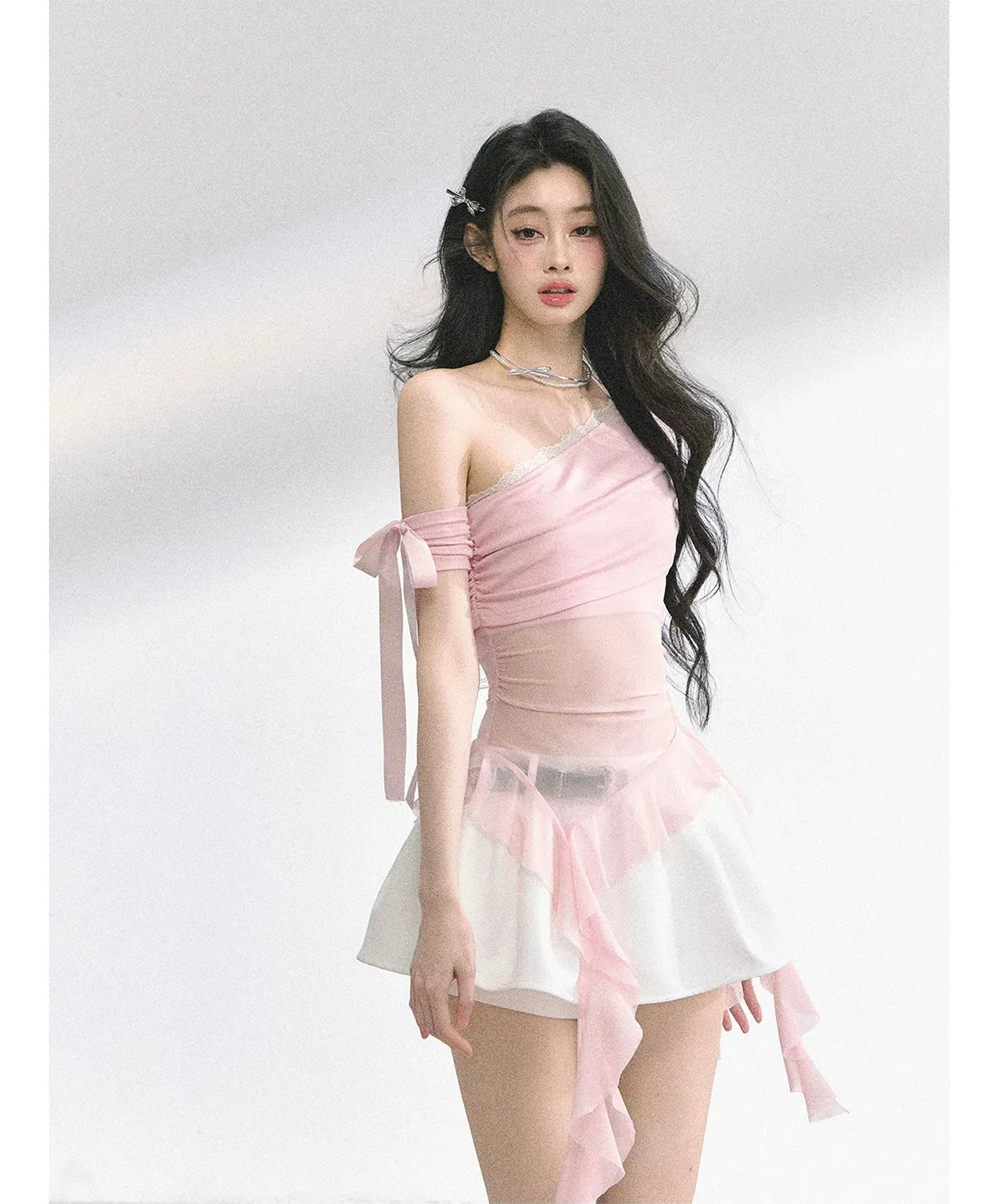 Sheer Asymmetric Mesh Tee