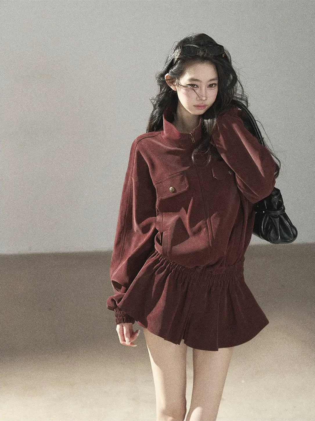 Faux Leather Stand Collar Jacket