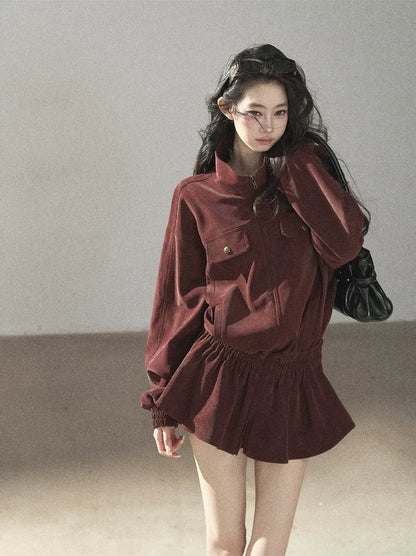 Faux Leather Stand Collar Jacket
