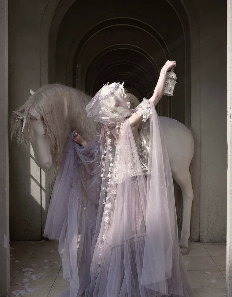 Handcrafted Floral Tulle Hooded Cape