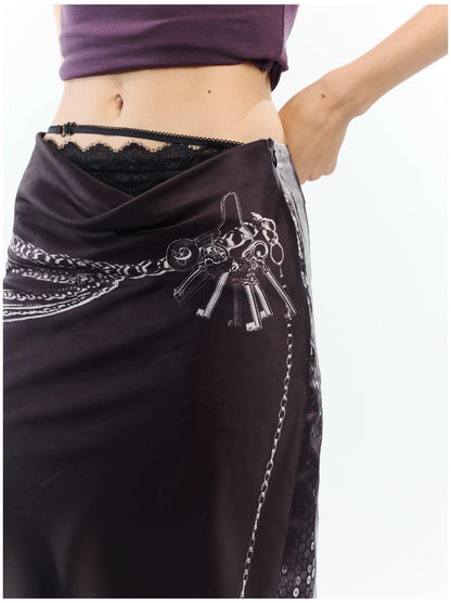 Punk Printed Reversible Satin Midi Skirt