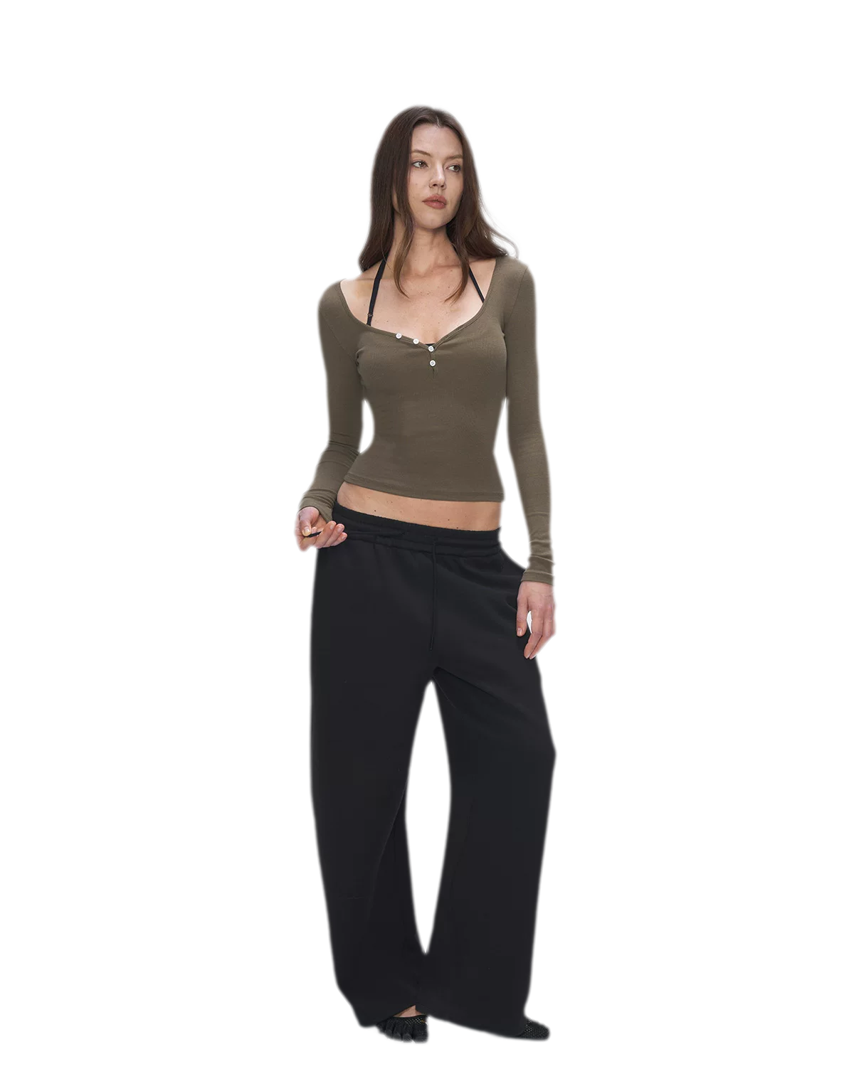 Ribbed V-Neck Button Top