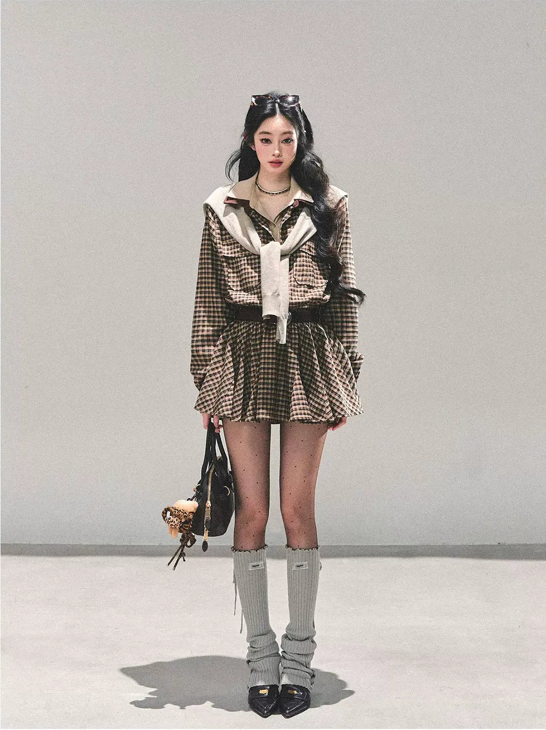 Plaid Petal Panel Mini Dress