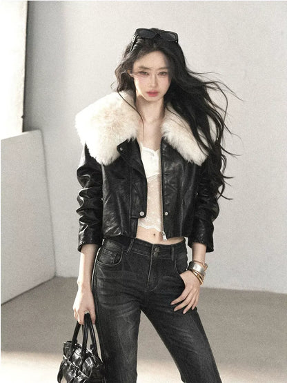 Sheepskin Cropped Goose-Down Jacket