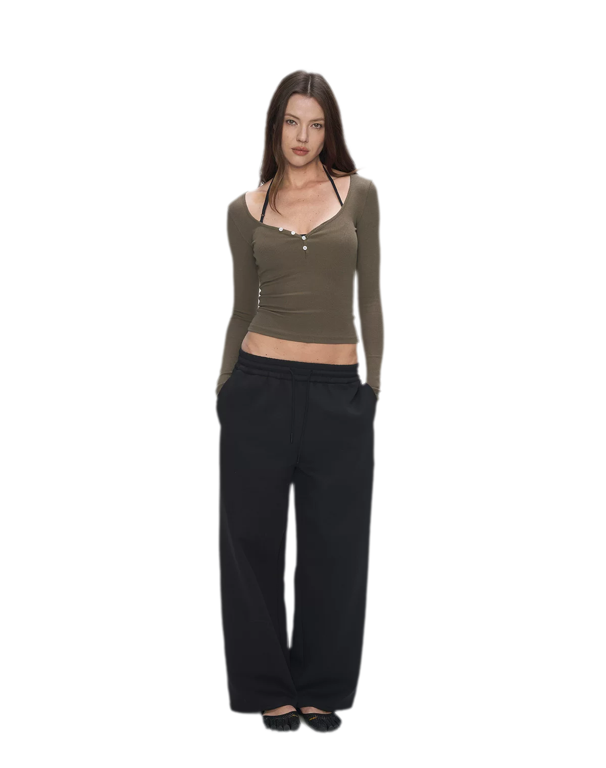 Ribbed V-Neck Button Top