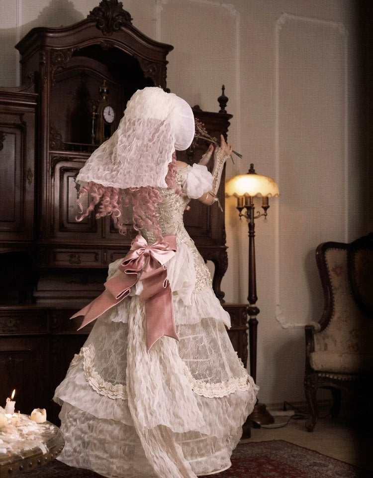 Embroidered Bustle Train Skirt