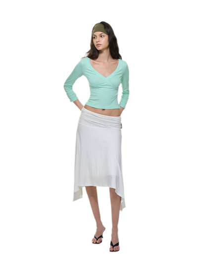 Crossfront Ribbed V-Neck Top