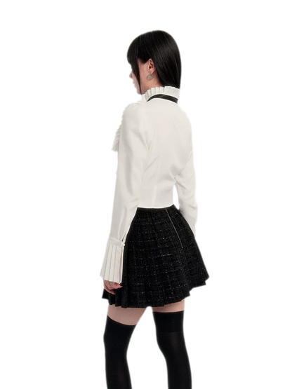 Tweed Ruffle Shirt Jacket Set