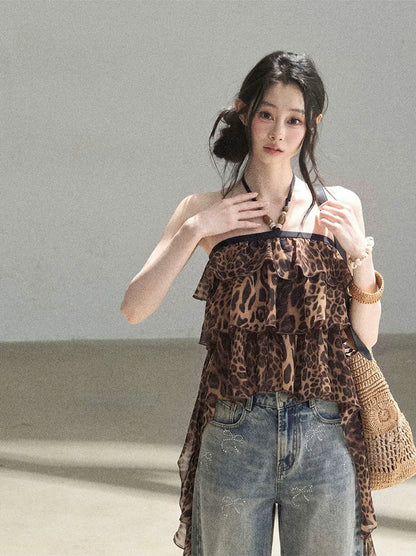 Leopard Ruffle Halter Top