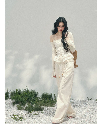 Wide-Leg Embroidered Pants