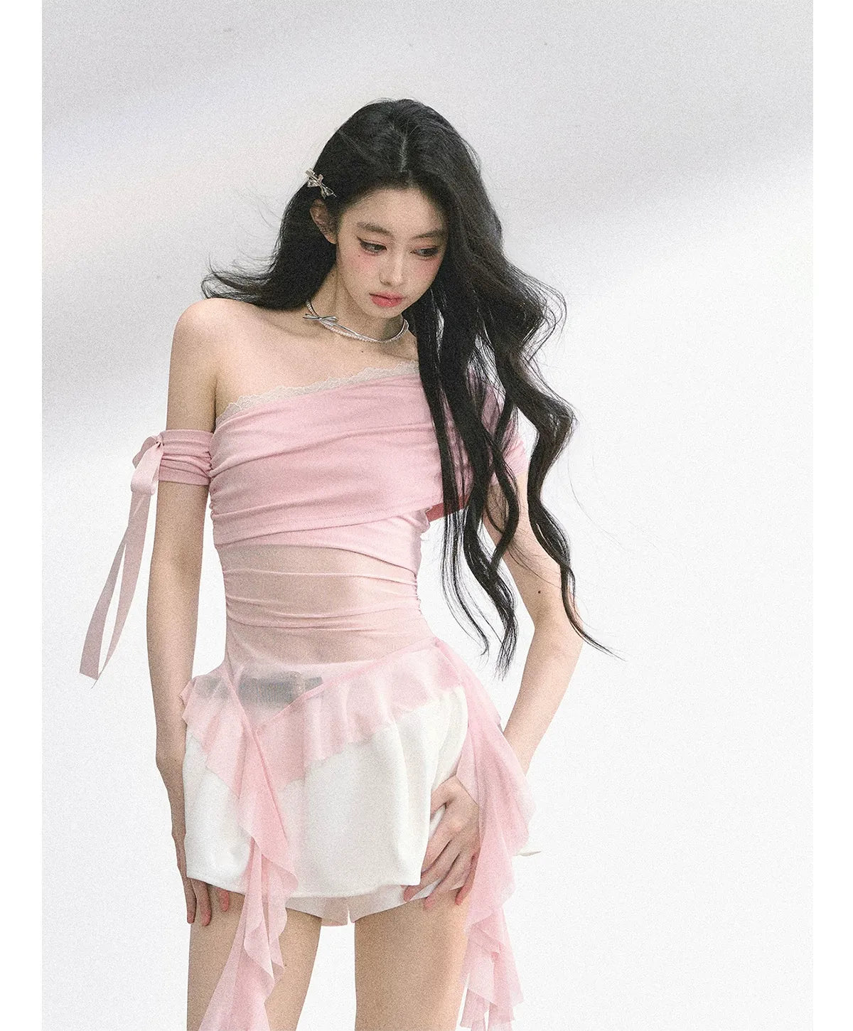 Sheer Asymmetric Mesh Tee