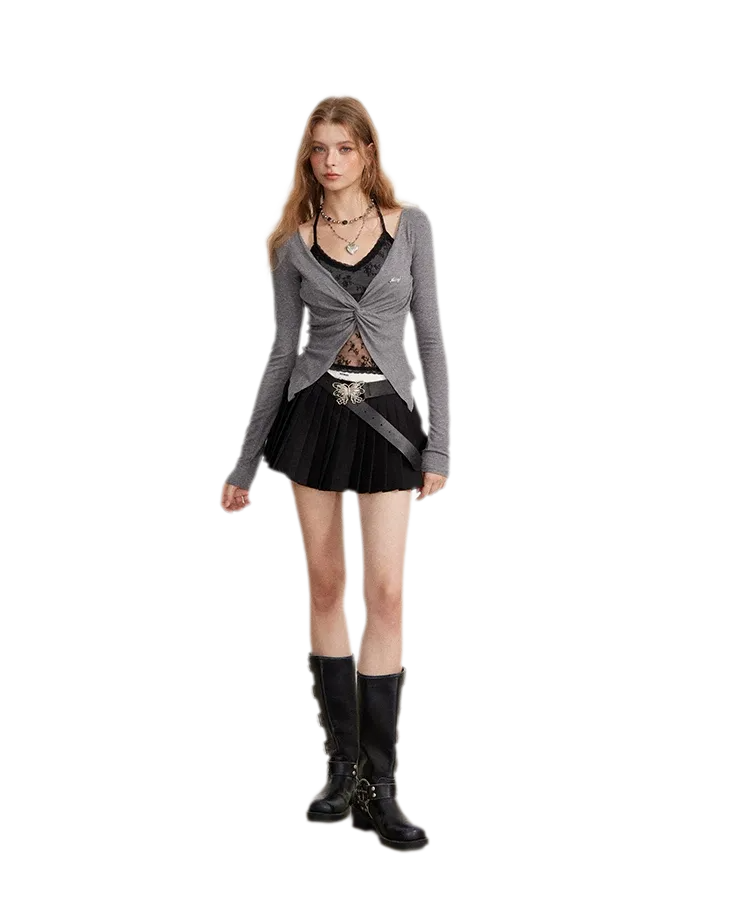 Contrast Pleated A-Line Mini Skirt