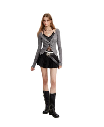 Contrast Pleated A-Line Mini Skirt