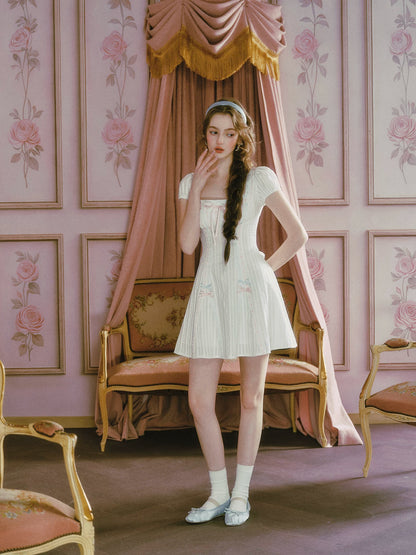 Jacquard Puff-Sleeve Corset Dress