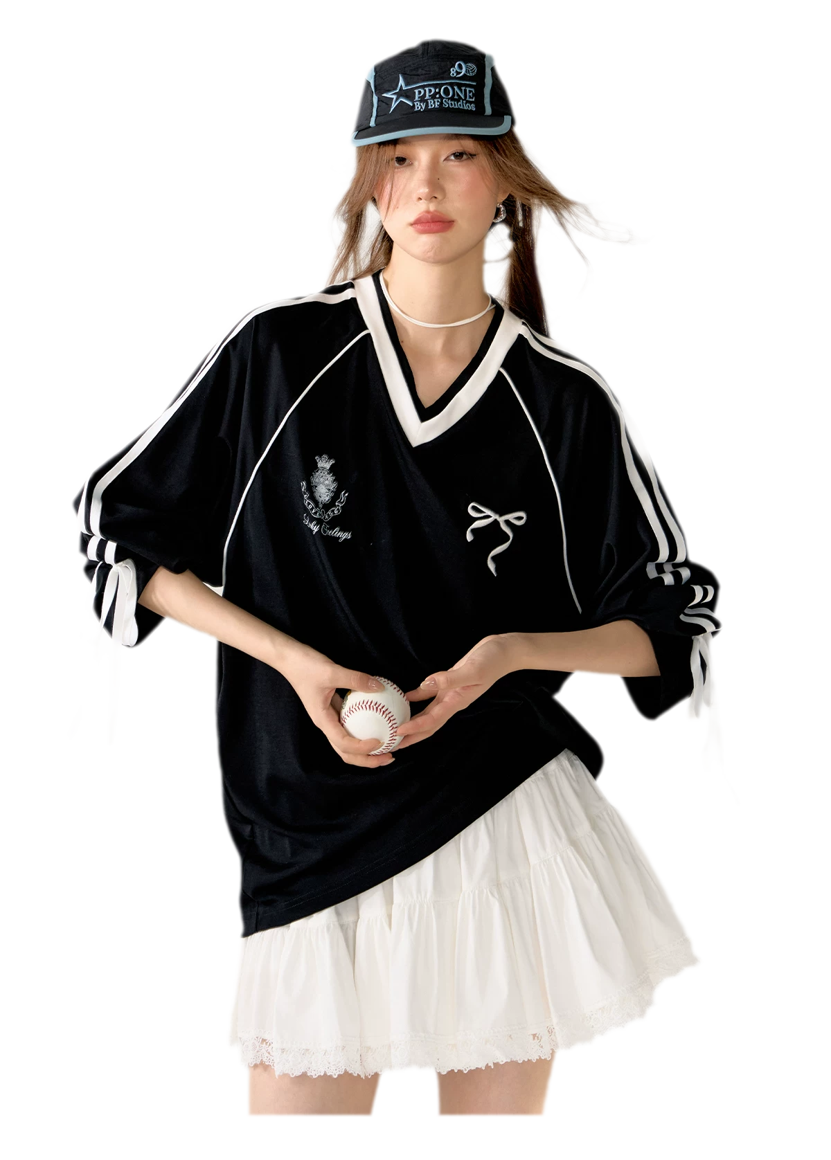 Colorblock Bow Embroidered Tee