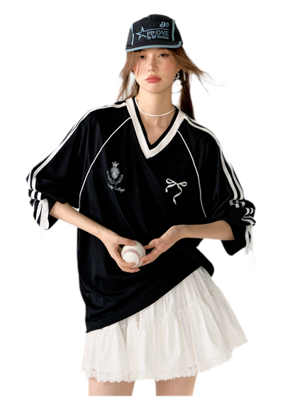 Colorblock Bow Embroidered Tee